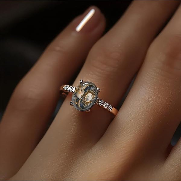 Celestial Curved Face Oval Ring