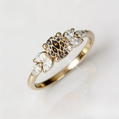 Leopard Print Leaf Stone Ring