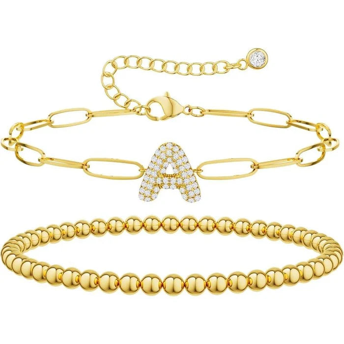 2pc Initial Bubble Bracelet Set