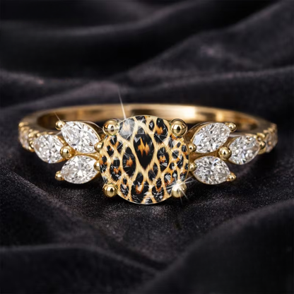 Leopard Print Leaf Stone Ring