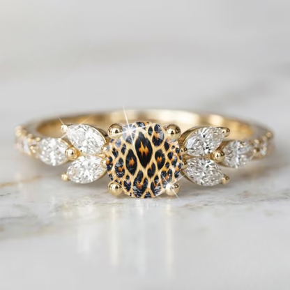 Leopard Print Leaf Stone Ring
