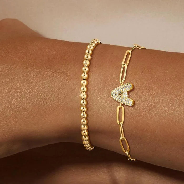 2pc Initial Bubble Bracelet Set
